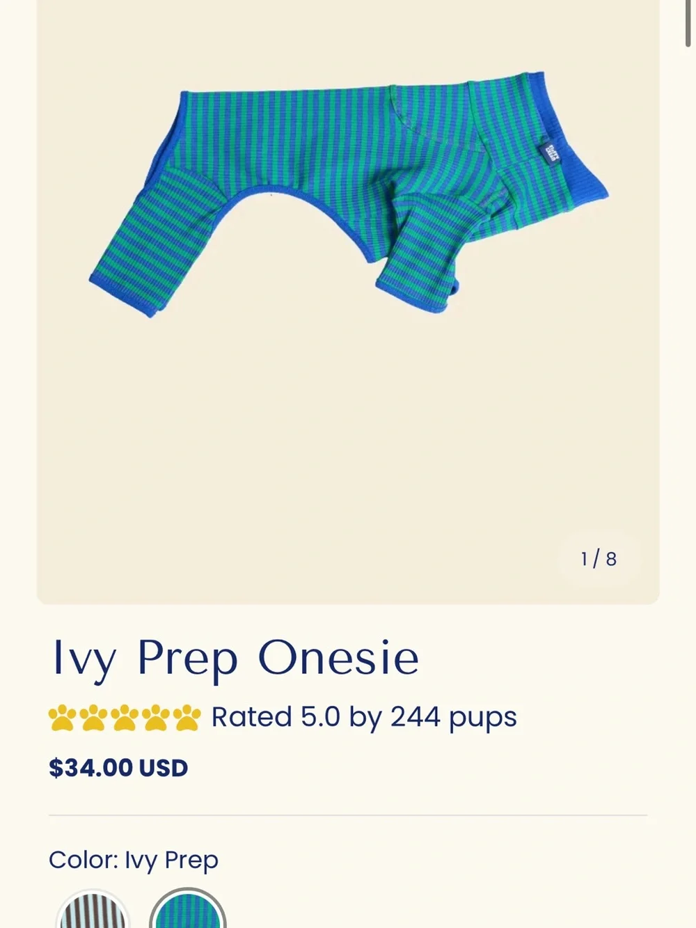 Ivy Prep Onesie - Blue & Green Striped Dog One Piece size XS